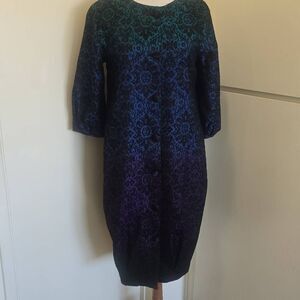 Single Dress Jacquard Coat/Dress, Blk Ombre, Teal to Black, 3/4 Slv, EUC, M